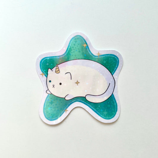 Caticorn Shooting Star Holographic Sticker