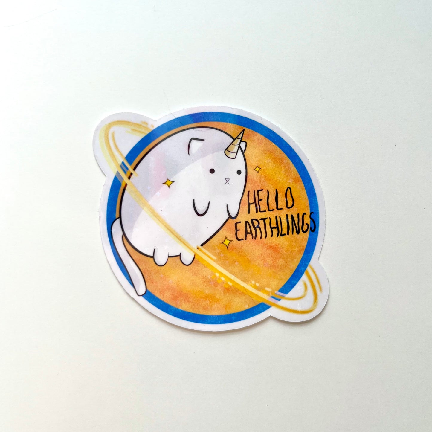 Caticorn Hello Earthlings Holographic Sticker