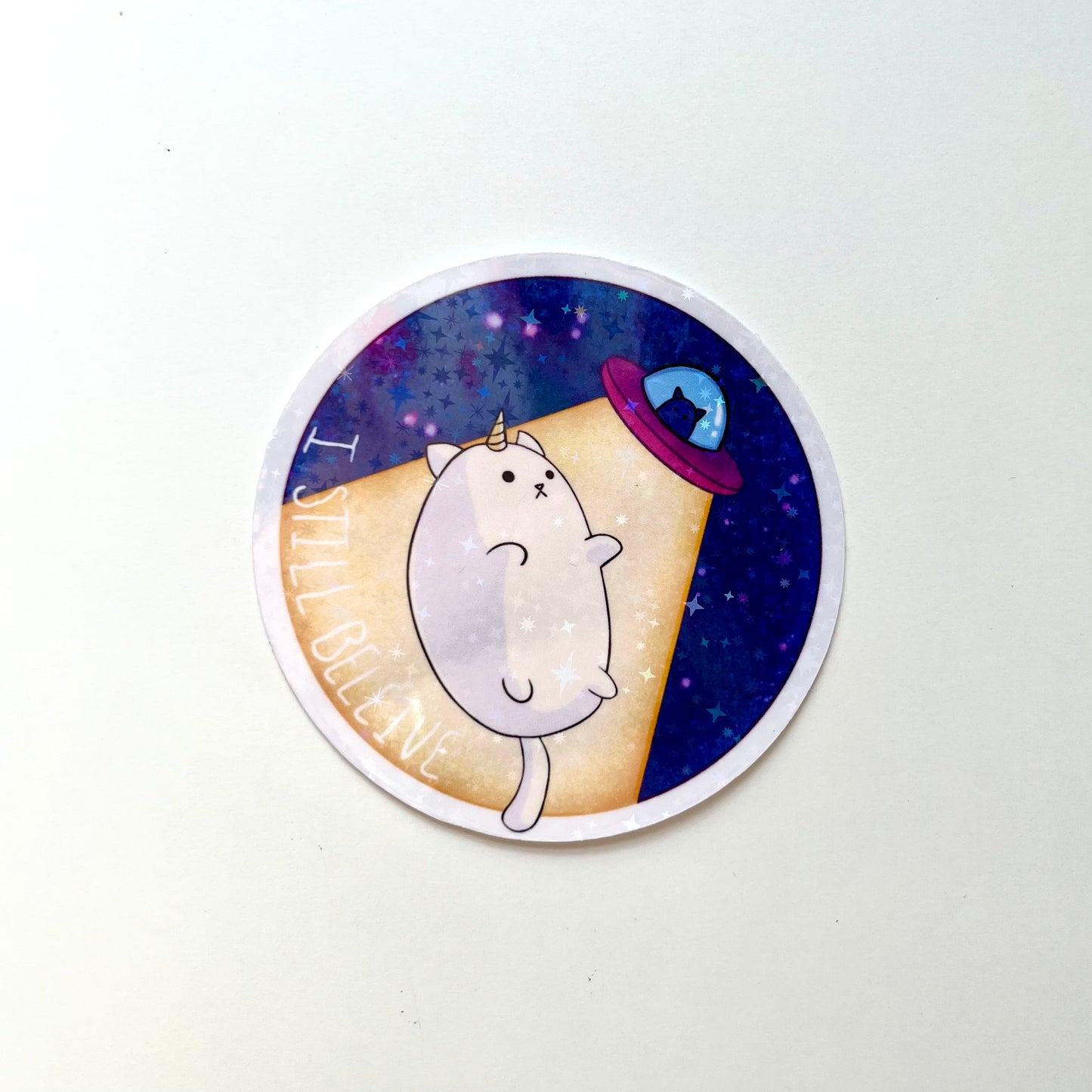 Caticorn "I Still Believe" Holographic Sticker